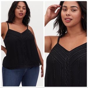 TORRID SOPHIE - BLACK CHIFFON BEADED SWING CAMI Size 22-24.